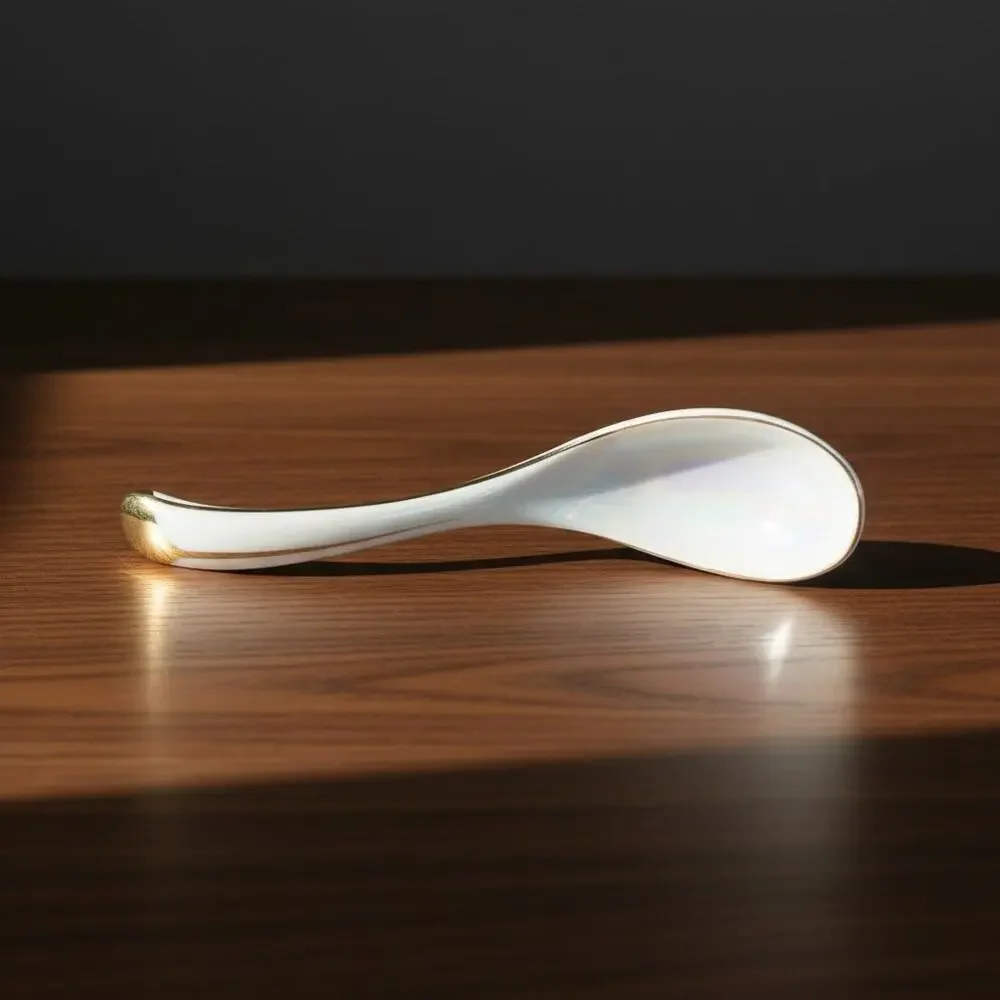Vintage Porcelain Chinese Soup Spoon-Gold Trim-Rice Wonton Spoon-Asian-Noodle